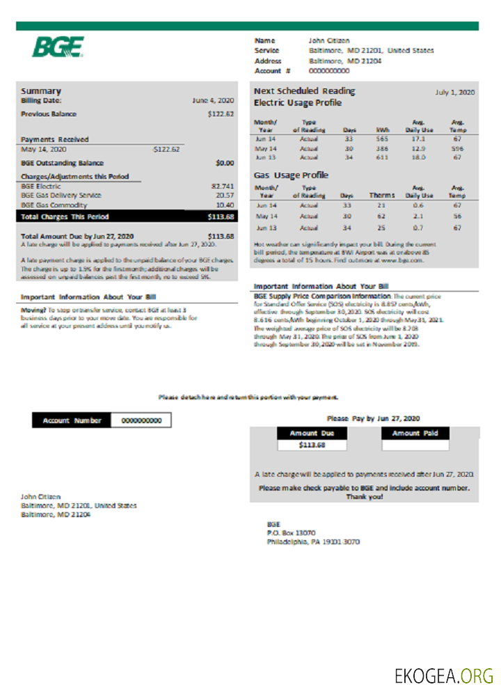 Usa Bge gas and electric template
